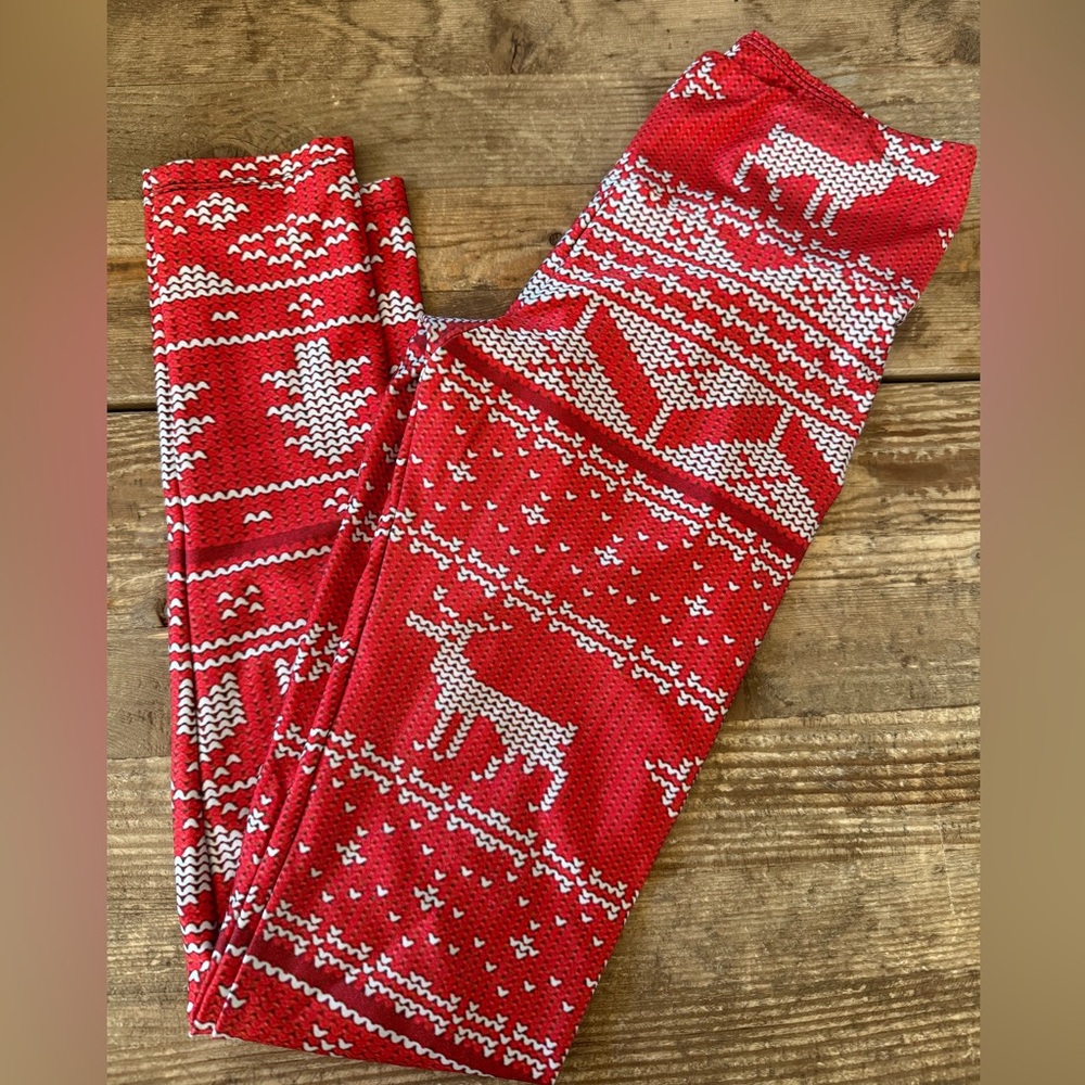 Goldsheep Holiday Reindeer Cross Stitch Leggings  - Small
